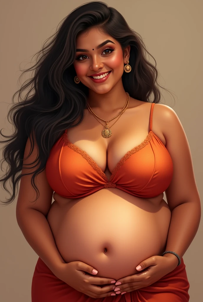 Indian girl is chubby and showing her navel and curves.