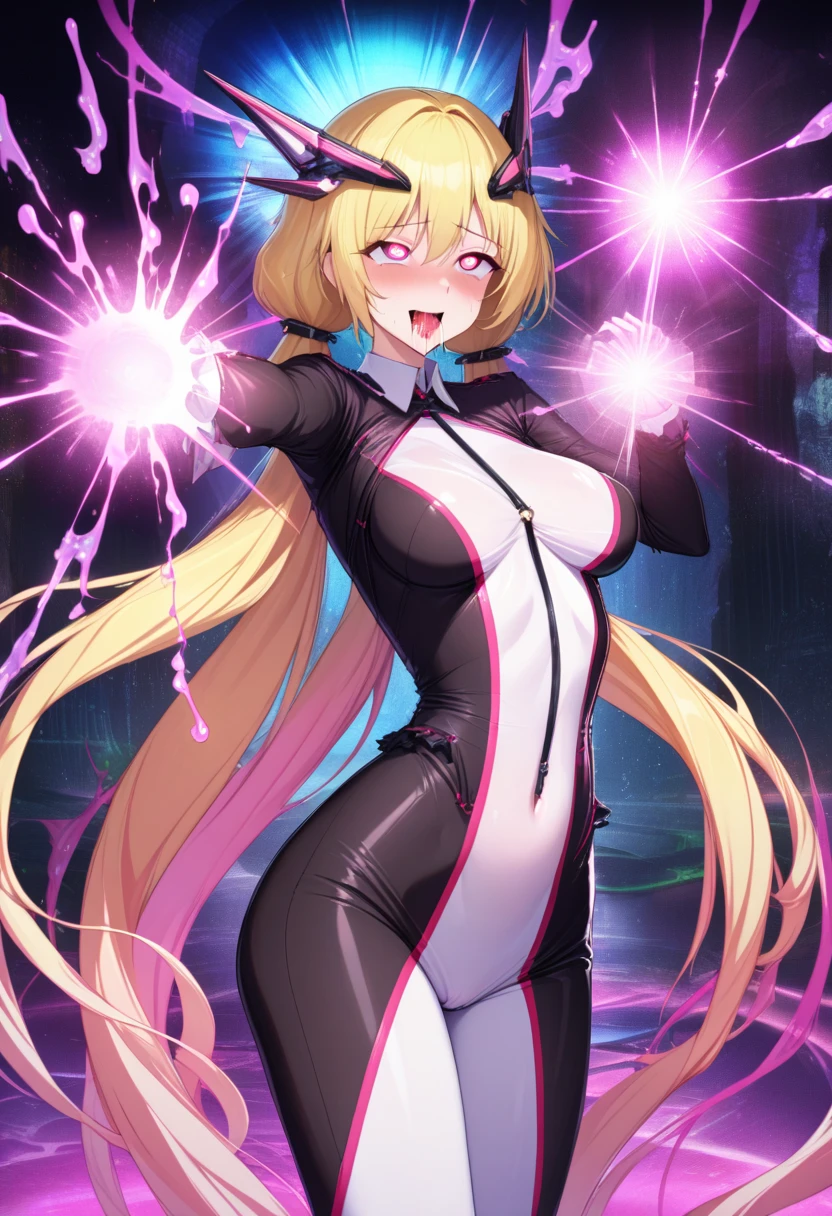 (masterpiece),(Highest quality),(Very detailed),(Best illustrations),(Best Shadow),(Absurd),(Detailed Background),(so beautiful), 16K, 8k,(Best illustrations),(Best Shadow), (so beautiful)Angela Balzac, Angela Balzac outfit, One person, One personで, curve, , Very long hair, , blonde, , Fluorescent pink eyes, Expelled from Paradise, , , Eye motility disorders, Low twin tails, Perfect figure, Heart-shaped pupils, , , front leg pose, arched back, , , , Afterglow, Sexy se, , Star-shaped hair fastening, Wire Headgear, , , , , Sexy post, Dynamic pose, , squint, Roll your eyes, , Watery eye, , , , , , Saliva trace, , Glowing Skin, Taking illegal drugs, , Tor Ahegao, break, , Dramatic lighting, Psychedelic Background, Clear liquid, , night, , Hypnosis topic, Torrent of Light, mysterious, Voice of the Heart,