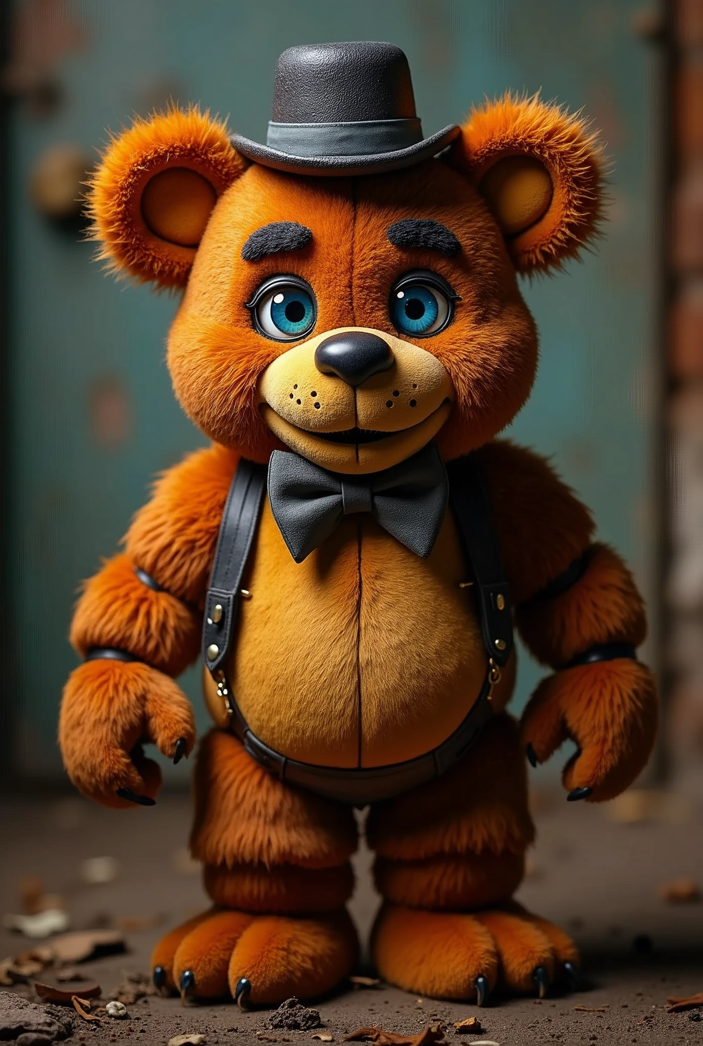 full body, freddy fazbear,blue eyes,furry ,mini hat, animal ears, bowtie, gay sex bara cumming, big dick