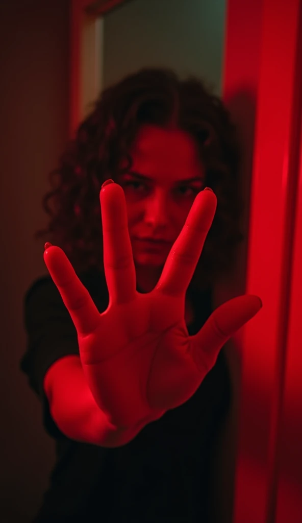 a red hand grabbing the camera with her demon hands
