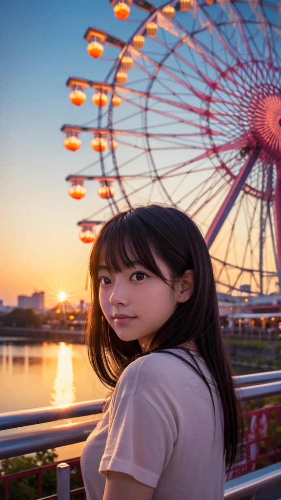 Sunset Festival Ferris Wheel Japanese Girl in her 20s