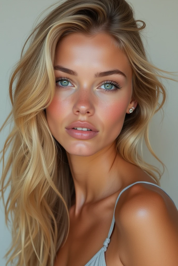 Portrait of a beautiful blonde girl identical to Crystal Moore