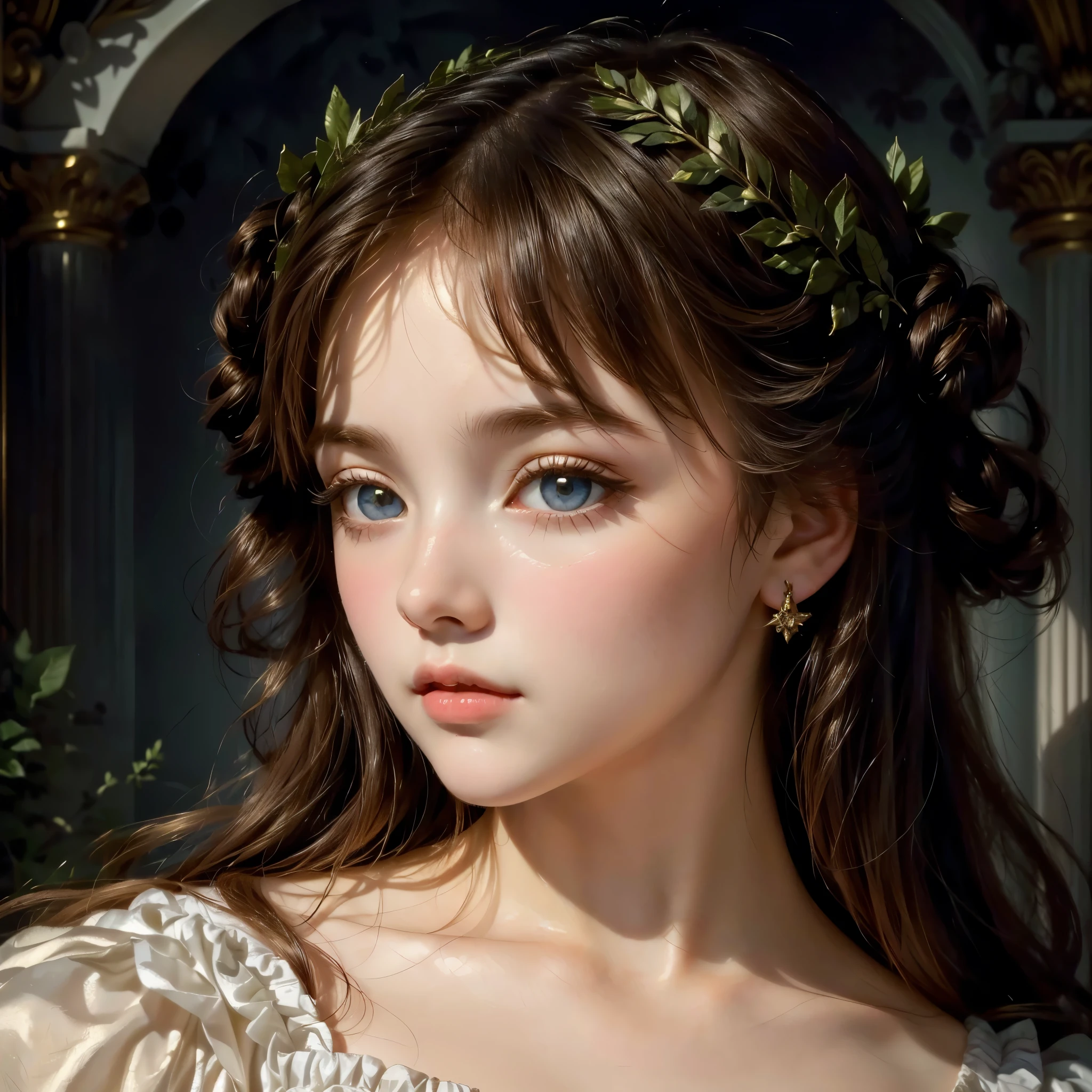 a close up of a painting of a woman with a teddy bear, portrait of lolita, inspired by Friedrich von Amerling, inspired by Alexandre Cabanel, portrait of a princess, portrait painting of a princess, wlop loish and clamp style, art of edouard bisson, portrait of princess, in the art style of bowater, classical portrait, (OLHOS AZUIS ESCUROS:1.2)