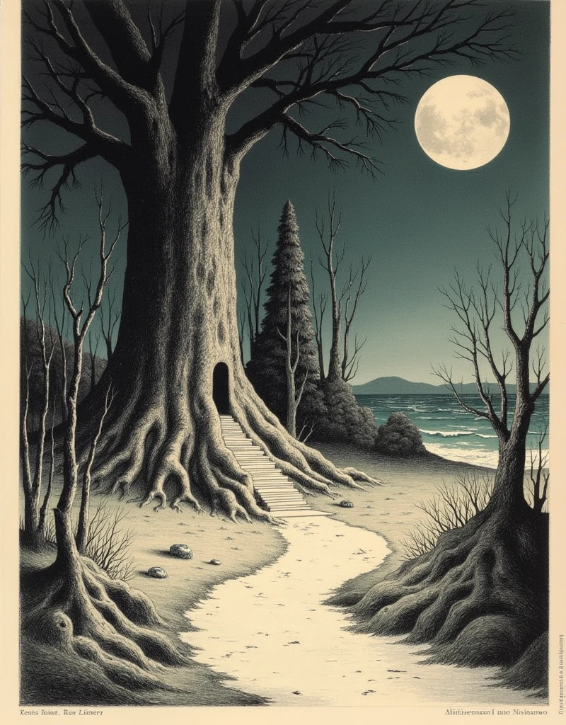 "Something Wicked This Way Comes, 1962", Ray Bradbury's fantasy science fiction novel, illustrations, engravings, etchings,