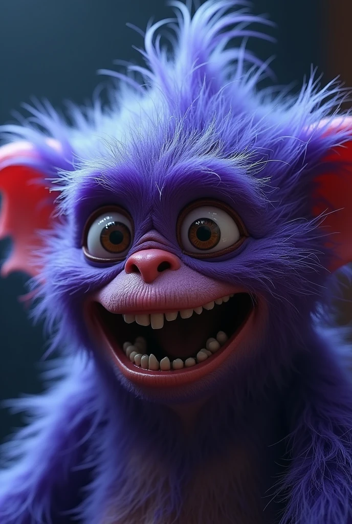CGI! germ monster character. Highly detailed. Scary but charming. gremlin. tribbles. minions. stop motion! purple and blue lighting!