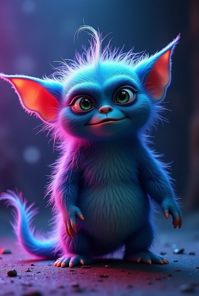 CGI! germ monster character. Highly detailed. Scary but charming. gremlin. tribbles. minions. stop motion! purple and blue lighting!
