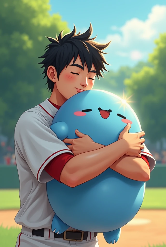 Shohei Otani and Dekobang are hugging each other
