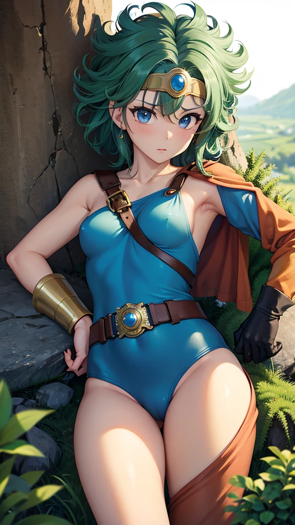 (((SFW、sound、Highest quality、First class work、Normal body、、Detailed face、Ultra-precision、Normal hand、通常のrefer to、5refer to、Highest)))、beautiful girl、yamato nadeshiko、Small breasts、Shortcuts、Blue leotard、Shoulder Off、Black paleo skirt、Red Cape、Circlet、Bastard sword、shield、Dragon Quest、grassland、Depict every detail、Noise is kept to a minimum