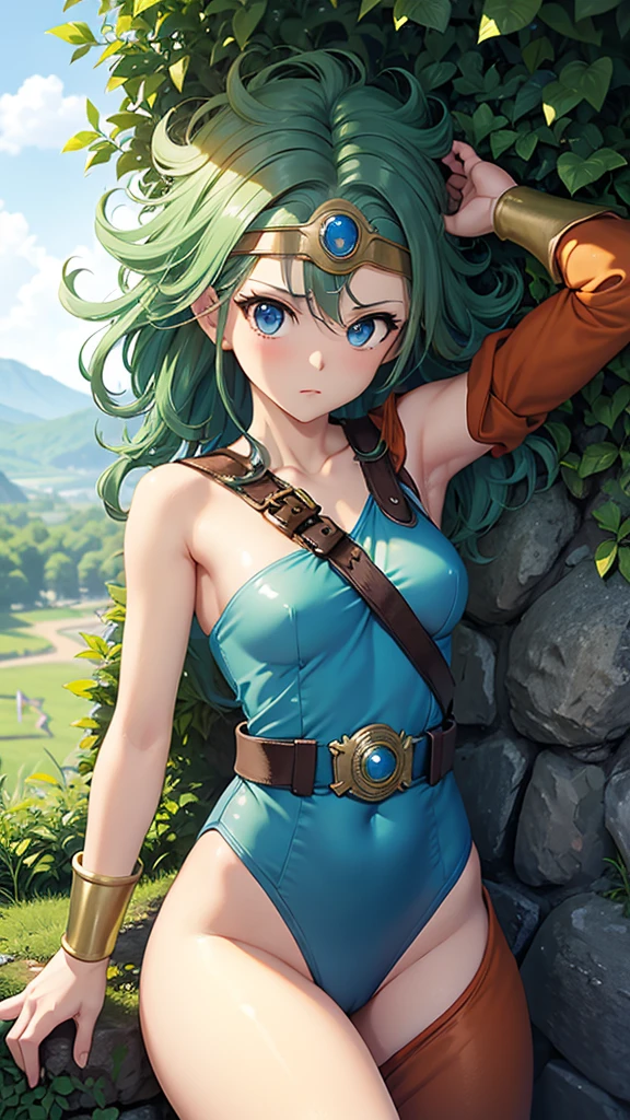 （（（ＳＦＷ、sound、Highest quality、First class work、Normal body、、Detailed face、Ultra-precision、Normal hand、通常のrefer to、５refer to、Highest）））、beautiful girl、yamato nadeshiko、Small breasts、Shortcuts、Blue leotard、Shoulder Off、Black paleo skirt、Red Cape、Circlet、Bastard sword、shield、Dragon Quest、grassland、Depict every detail、Noise is kept to a minimum