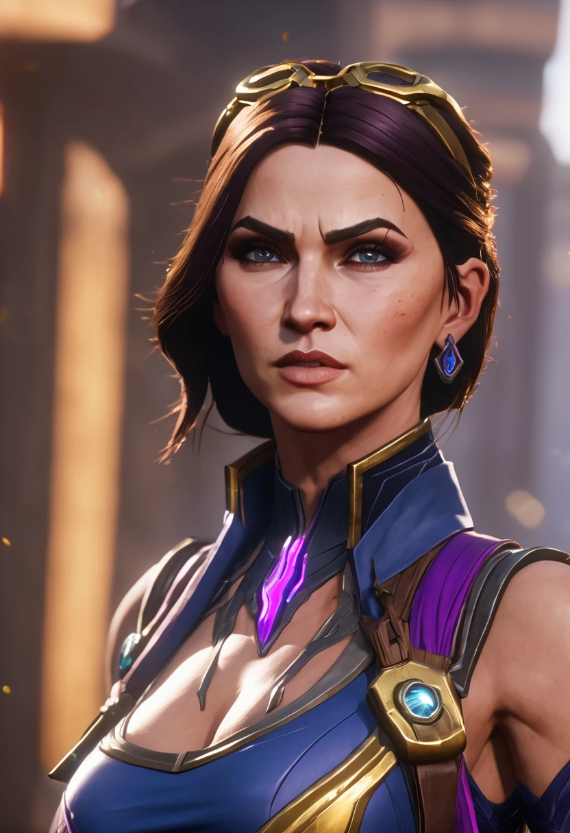 (masterpiece) (best quality) (detailed Caitlyn face) (8k) (cinematic) (sharp focus), Caitlyn Kiramann, Arcane style, Arcane Lora, upper body: small waist