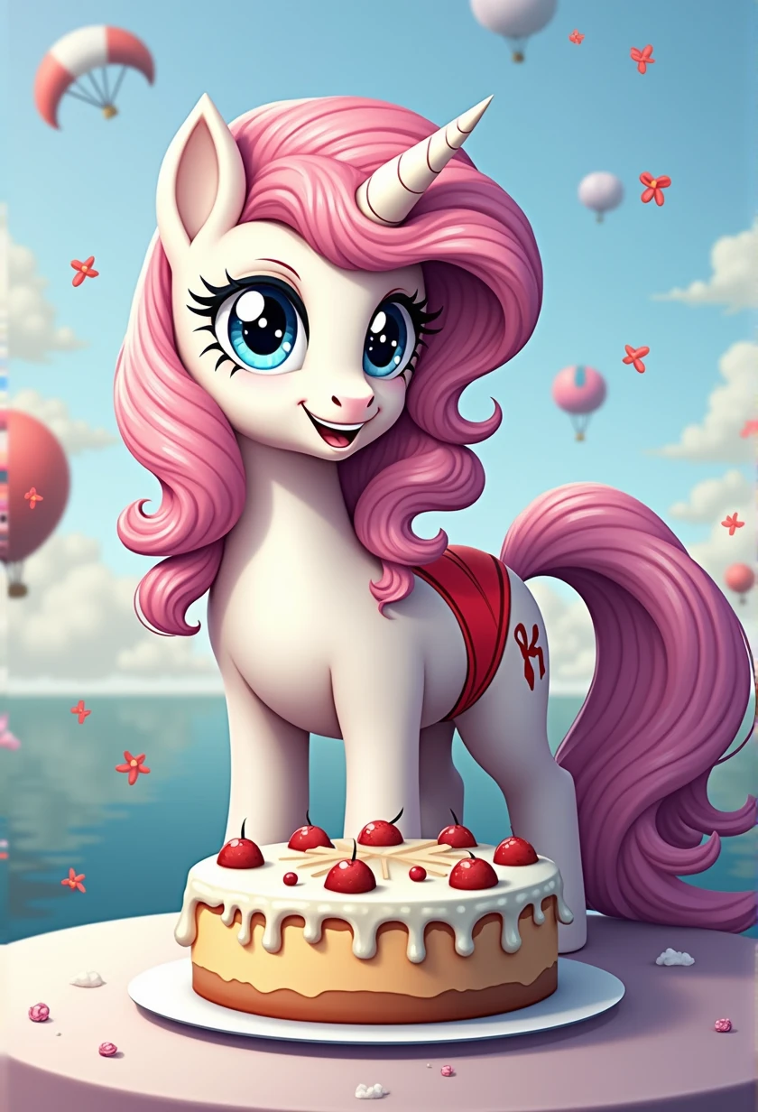 (My little pony), anthro, red underwear, white body, wavy long pink hair, blue eyes, detailed face, nsfw
