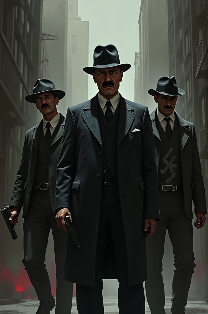 Adolf Hitler as a gangster with two members, Thug life with nazi logo