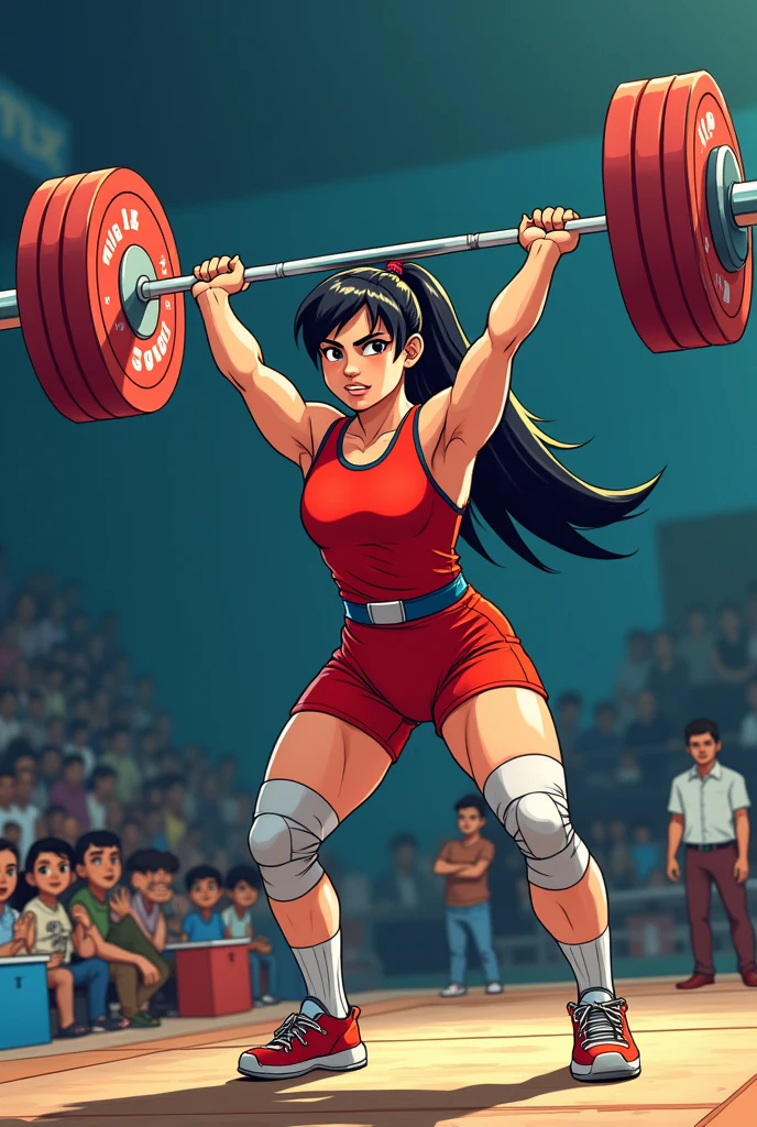 saikhom mirabai chanu doing weighlifting anime image