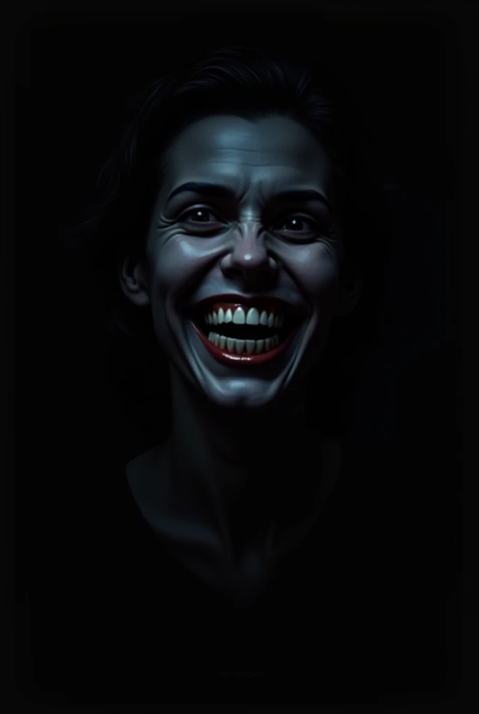 Someone smiling creepily in the dark, seeing only the smile