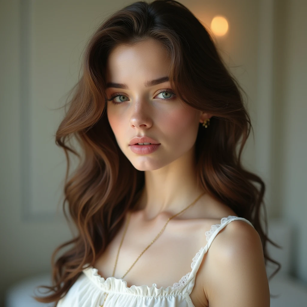 a beautiful young woman with long brown hair wearing a white dress, mimicking Marilyn Monroe's iconic white dress pose, intricate details, highly detailed face and expression, beautiful eyes and lips, delicate skin, elegant and graceful, dynamic pose, dynamic lighting, cinematic composition, high quality, detailed textures, photorealistic, masterpiece, 8k