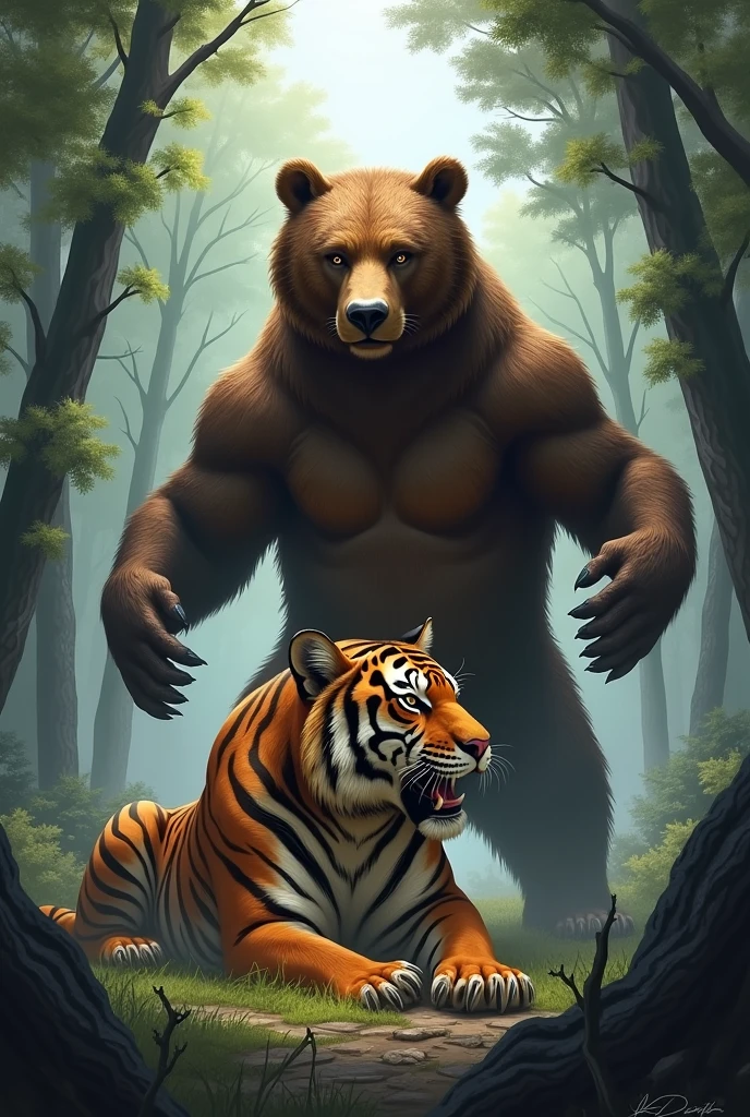 Size:
1024×1024
Prompt:A bear triumphantly standing over a defeated tiger in a dramatic and dynamic scene. The bear appears victorious and powerful, while the tiger looks subdued and beaten. The background shows a natural setting, such as a forest or jungle."
