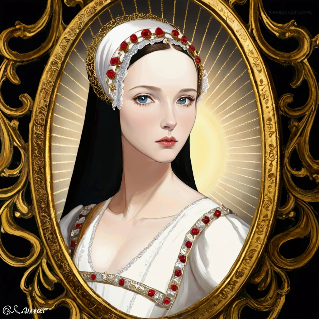 arafed picture of a woman in a white dress and a gold frame, renaissance digital painting, in the art style of bowater, digital art of an elegant, masterpiece! portrait of arwen, inspired by Hans Holbein the Elder, inspired by Hans Holbein the Younger, baroque digital painting, inspired by Ambrosius Holbein, portrait of princess