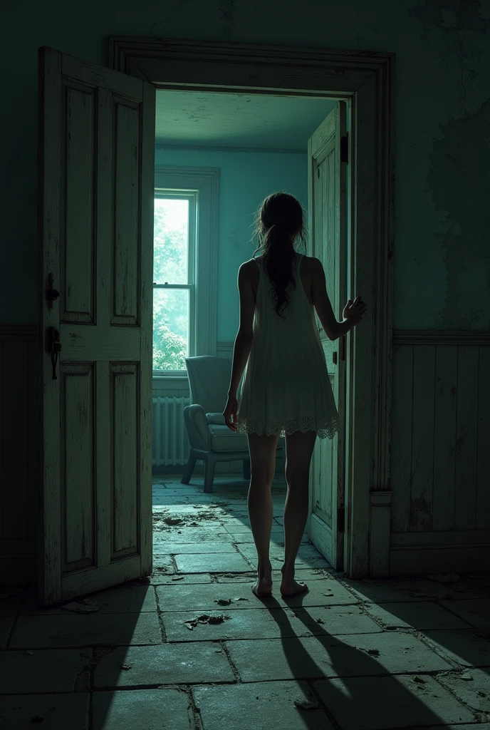 Lily pushed open the creaky front door, its hinges groaning in protest. The air inside was stale, heavy with dust and the scent of mildew. Her flashlight beam cut through the darkness, revealing tattered wallpaper peeling off the walls and broken furniture scattered across the floor.