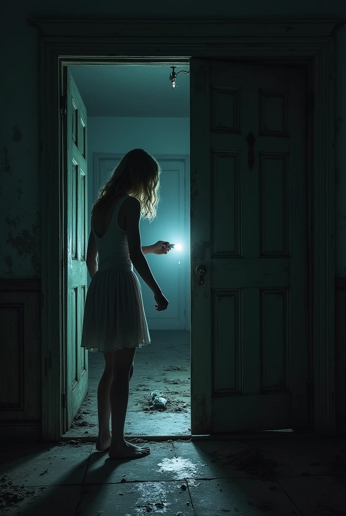 Lily pushed open the creaky front door, its hinges groaning in protest. The air inside was stale, heavy with dust and the scent of mildew. Her flashlight beam cut through the darkness, revealing tattered wallpaper peeling off the walls and broken furniture scattered across the floor.
