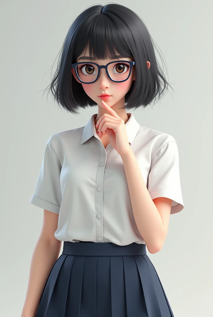 Girl with short black hair with glasses and school clothes in 3D
