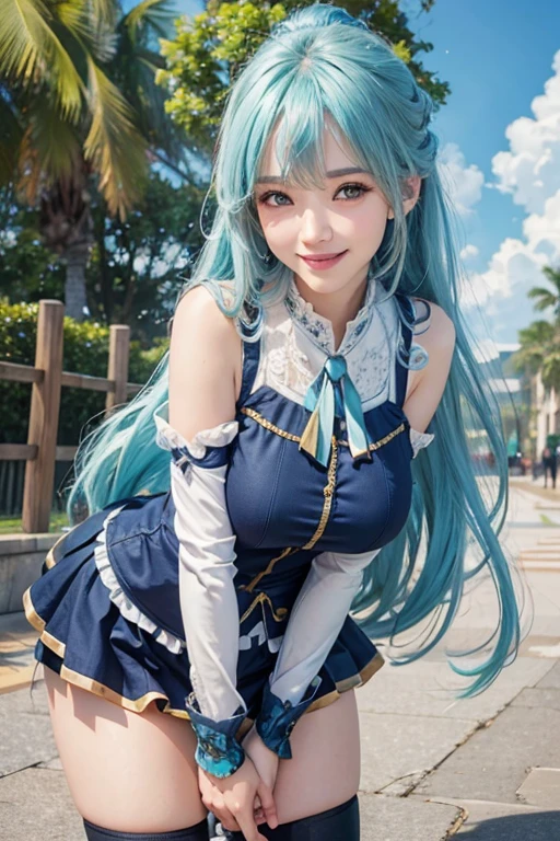 Realistic, Aqua, Super detailed, masterpiece, high quality, smile