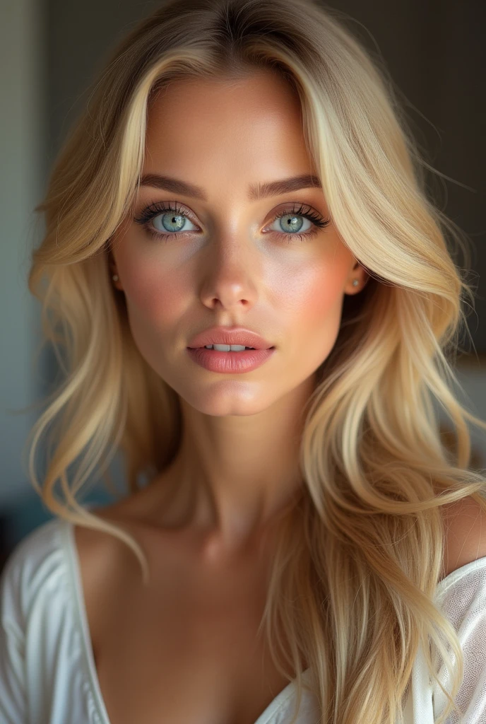 a beautiful detailed portrait of a blonde woman with blue eyes, long hair, wearing professional cosmetic artist attire, disney art style, extremely detailed face and eyes, flawless skin, warm lighting, vibrant colors, cinematic composition, masterpiece, 8k, disney art