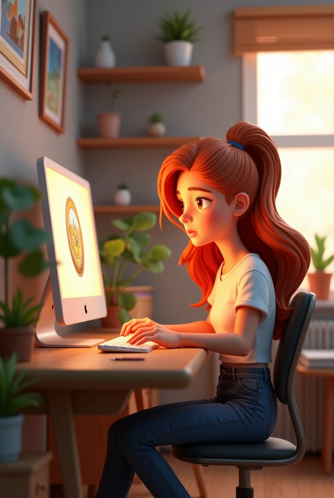 Create a 3D illustration Name Risha a girl whose name is Risha is setting on chair and using a computer
Name Risha show on computer screen