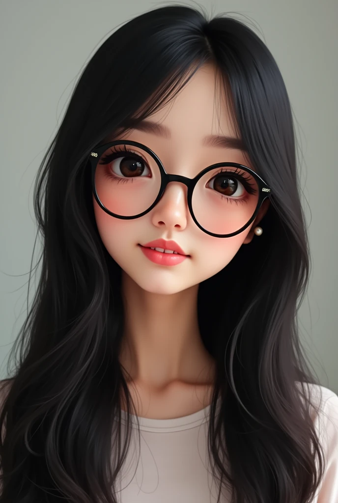 She is a tall, thin, beautiful girl. She has long black straight hair. She has a round face with big black eyes, a straight nose and full lips. She wears glasses. She is Vietnamese.