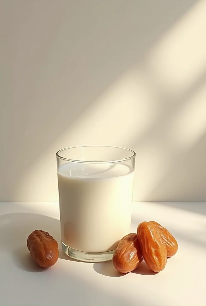 A glass of milk and near him dates