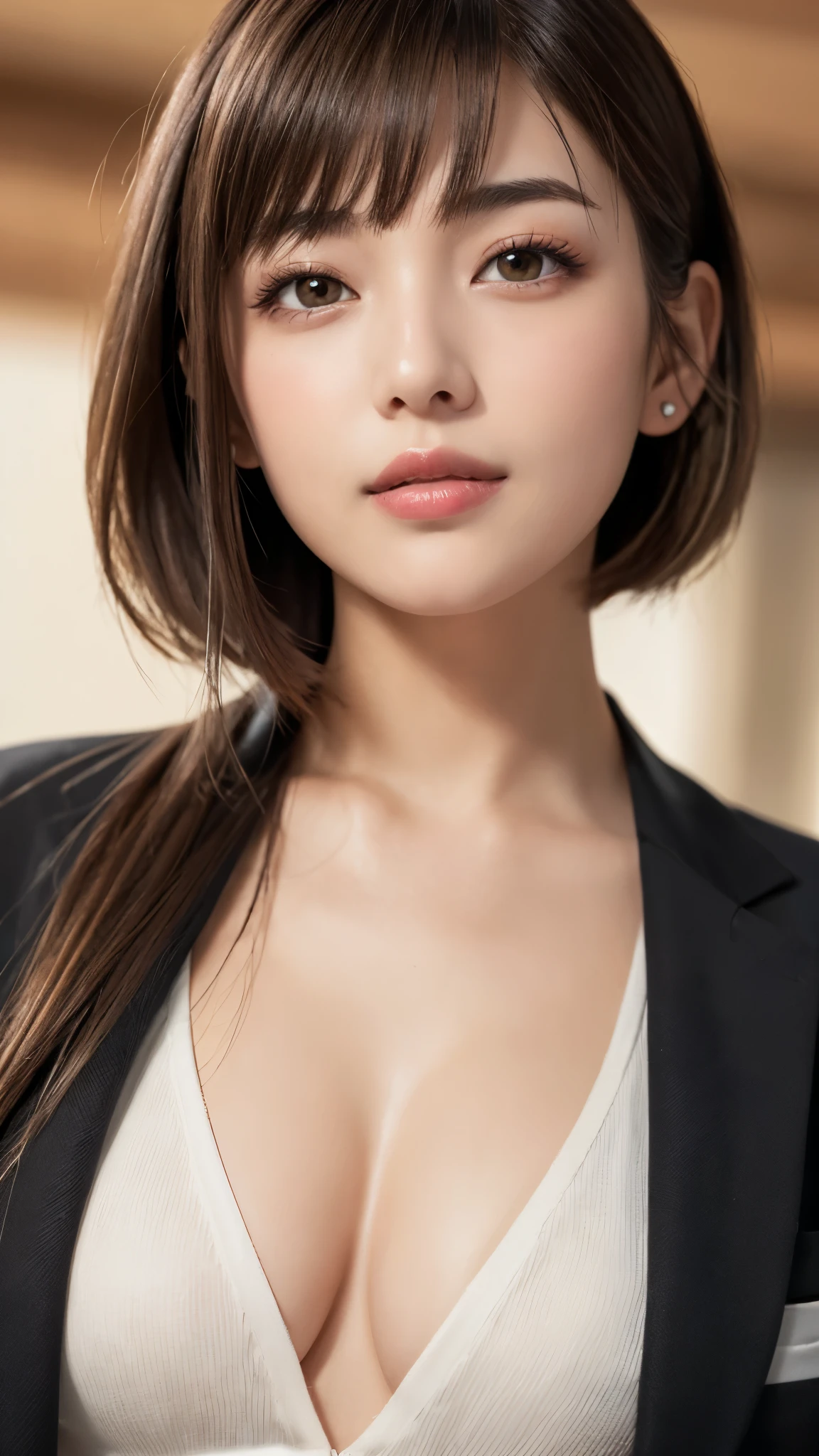 (masterpiece:1.3), high resolution, ultra detailed, extremely detailed CG unity 16k wallpaper, realistic, photo-realistic, RAW photo, super fucking beautiful detailed face, natural makeup, pale skin, realistic glistening skin, detailed cloth texture, detailed hair texture, beautiful detailed fullbody, Perfect female body, accurate, Anatomically correct, Highly detailed face and skin texture, natural neck length, (beautiful hands), (fair skin:1.1), (well-aligned teeth:1.1), (beautiful breasts), (Perfect dynamic composition, looking at viewer), (Random and sexy poses:1.3),
BREAK,
Detailed eyes, symmetric eyes, Light Brown eyes, Double eyelids, Thin eyebrows, (Glossy lips:1.4), ((A face with waiting for a kiss:1.2)), (blush:1.1), (A sparkling small hair accessory:1.1), (beautiful smile:1.1), (sweat skin,blush:1.2),
BREAK,
((short hair, bob, Dark blonde hair, bangs:1.2)), (High school girl, School, school uniform:1.3)