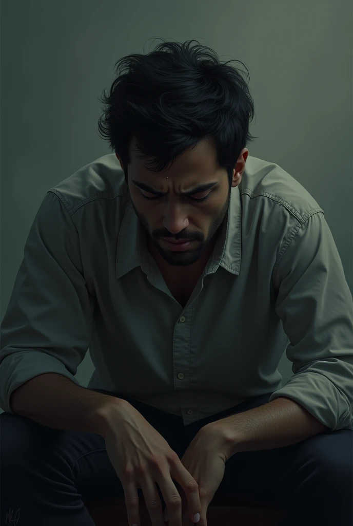 A man he's very sad he has hudie 