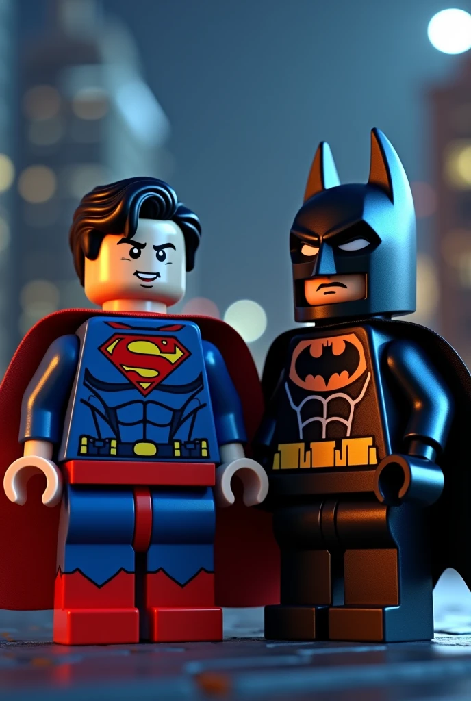 Superman and Batman in lego art, night brown hair superman