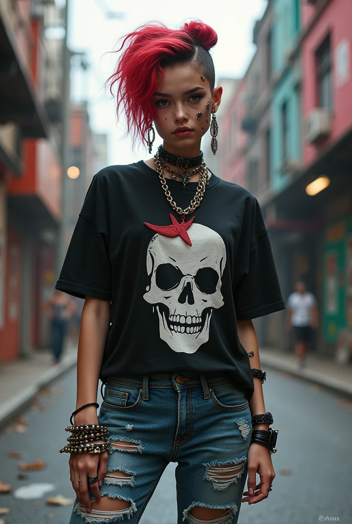 Cool urban boy with lots of piercing and wearing urban style outfit