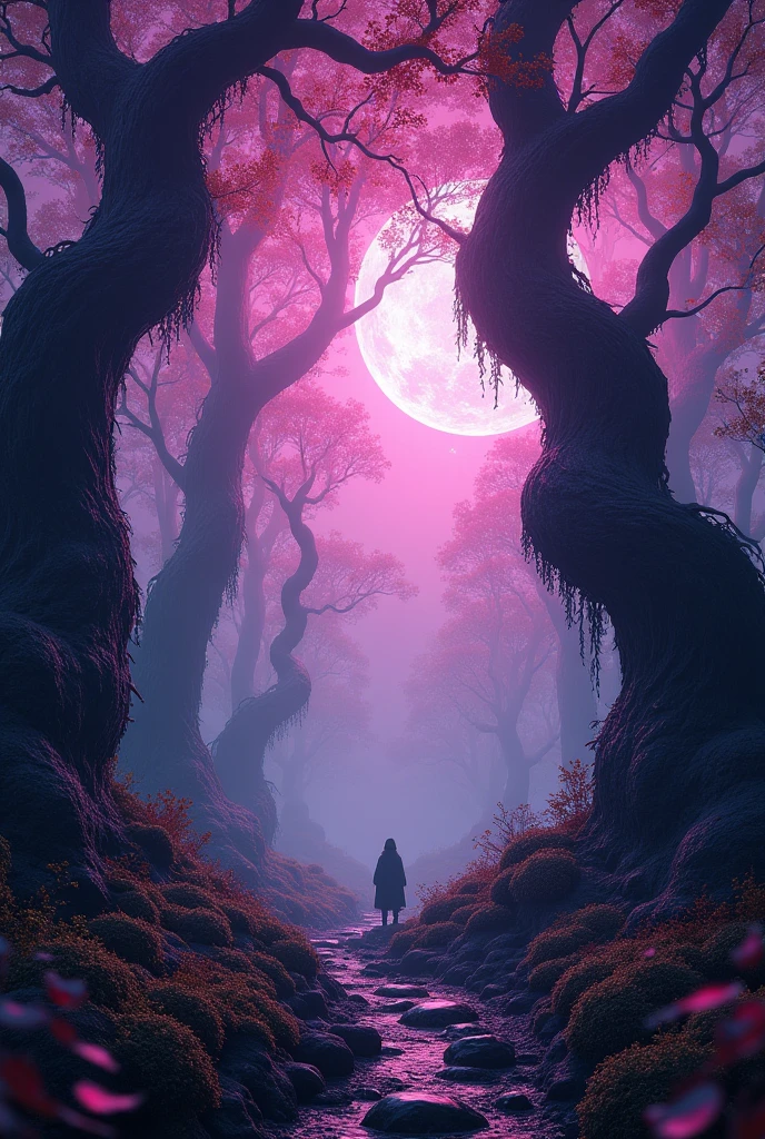 Violate jungle black tree purple and pinky sky