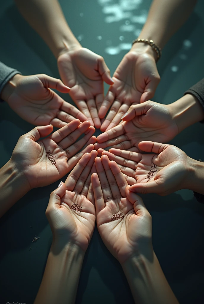 Write “Aalimzoy” on people hands.