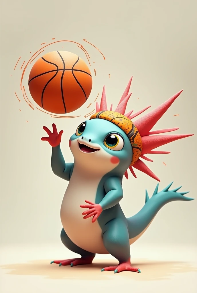 Axolotl spinning a basketball with an animated basketball headband