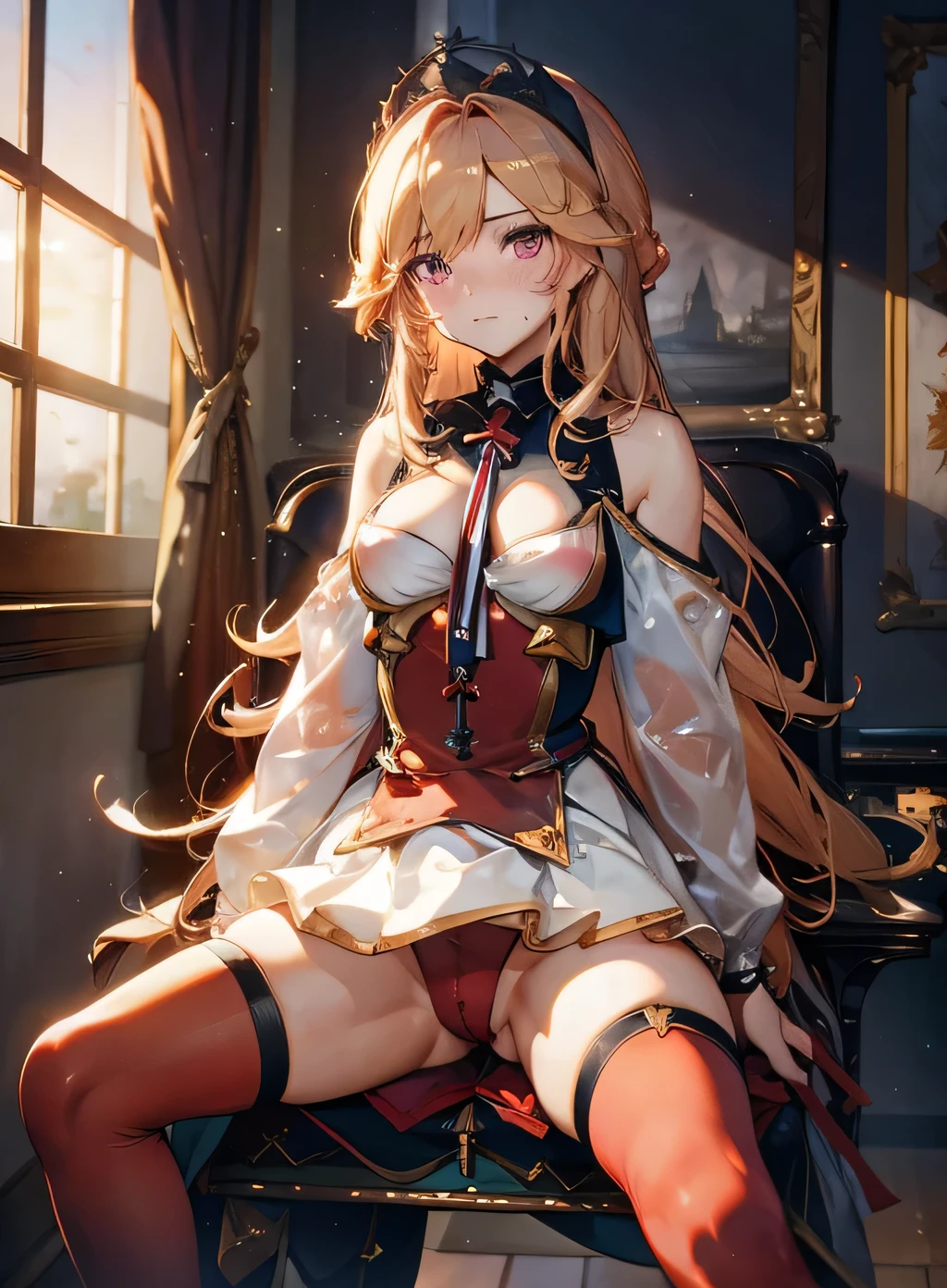 Richelieu,nsfw, spread legs,on a chair,blush