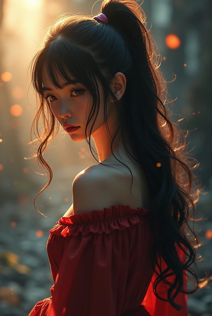 nsfw,(RAW photo, best quality),(realistic, photo-realistic:1.3),best quality,highly detailed,masterpiece,ultra-detailed,illustration,1girl,upper_body,dynamic angle,world masterpiece theater,messy_long_hair,best quality,extremely detailed CG unity 8k wallpaper,ink,Amazing,cinematic lighting,lens_flare,dunhuang_style,