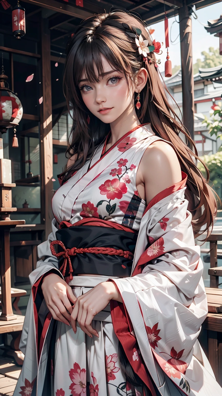 Surreal, Very detailed, High-resolution 16K images, A beautiful female ghost or guardian spirit. She has pale pink hair and clear skin., She is wearing a traditional Japanese kimono with a small cherry blossom pattern on the obi.。. This image captures the ethereal beauty and mystery of the spirit world.。. This style is delicate, The gentle aesthetics of traditional Japanese art