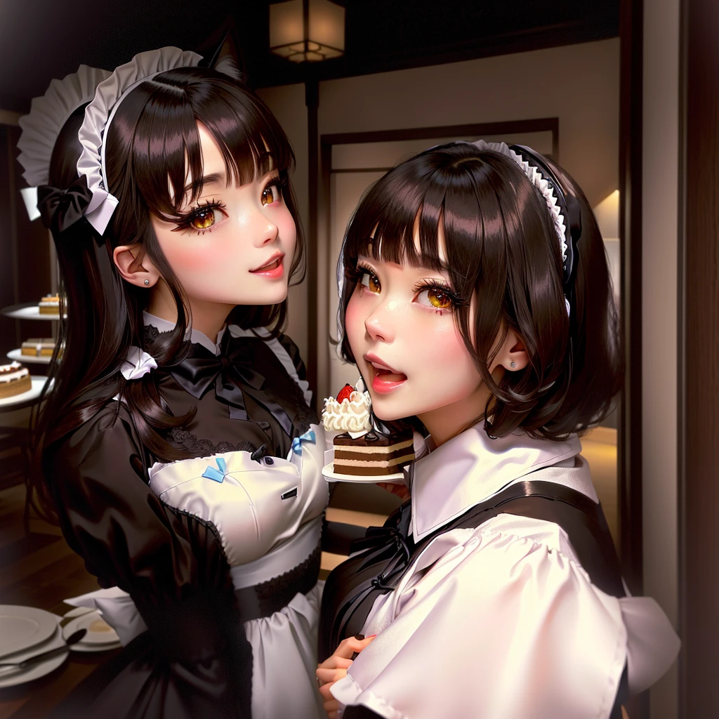araffe dressed in a maid outfit holding a plate of cake, japanese maid cafe, maid, anime girl in a maid costume, change, weaAlsog maid uniform, shikamimi, Catboy Cosplay! maid! dress, maid outfit, Also, Eat cake, mitsumayo, Chiho, Eat and drink, ( waitress ) girl, cute:2
