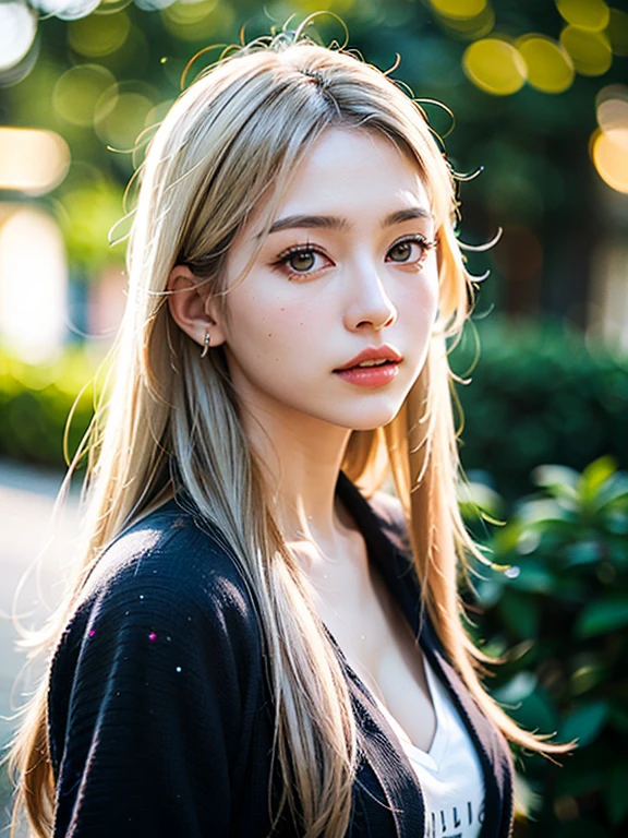 Beautiful young Russian woman with long white hair , Fashionable clothes, Dazzling morning sun, Highest quality, 4K, 8k, High resolution, masterpiece:1.2, Very detailed, Realistic, photoRealistic, photo-Realistic:1.37, High resolution, 超High resolution, Studio Lighting, Ultra-fine painting, Sharp focus, Physically Based Rendering,  Professional, Vibrant colors, Bokeh, Portraiture、Fairy-like woman