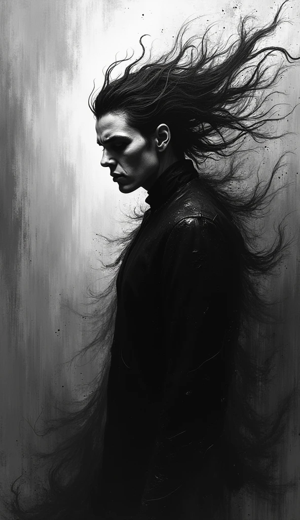 Black and white image (art inspired in Bill Sienkiewicz). oil painting)