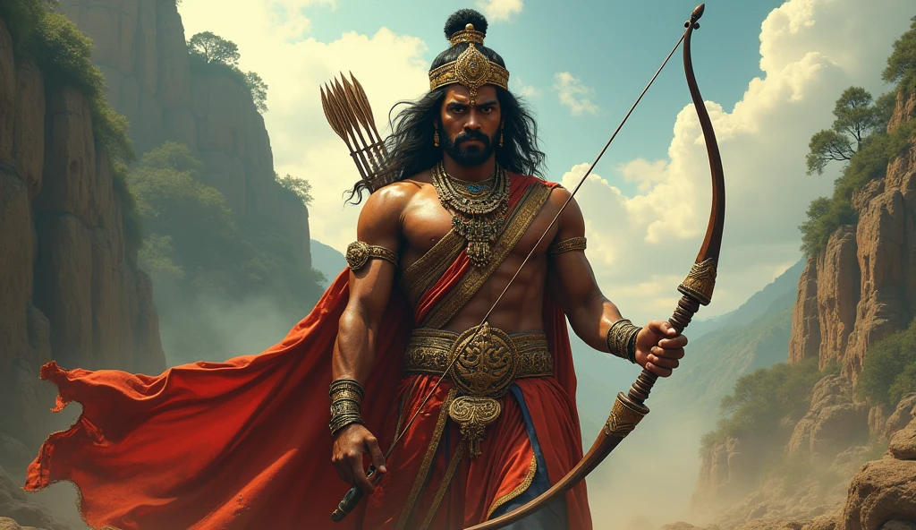rajinikanth in ancient wearings having bow and arrow