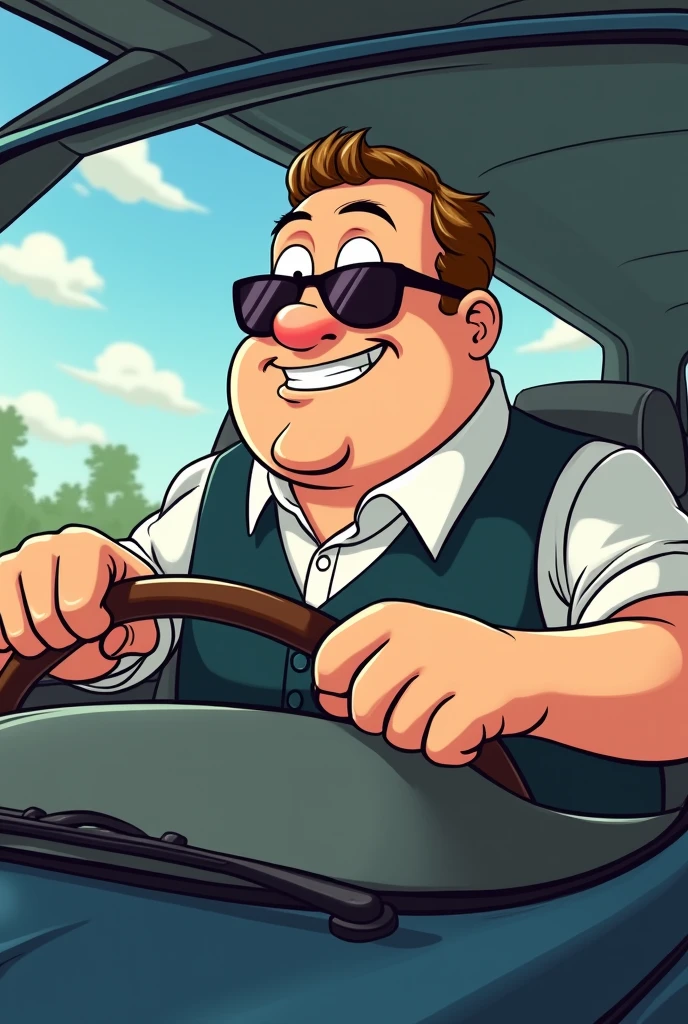 Fat guy driving a car is rich Cartoon.