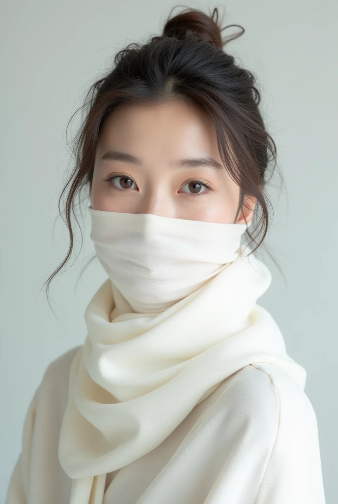 A lady covers her face with cotton scarf