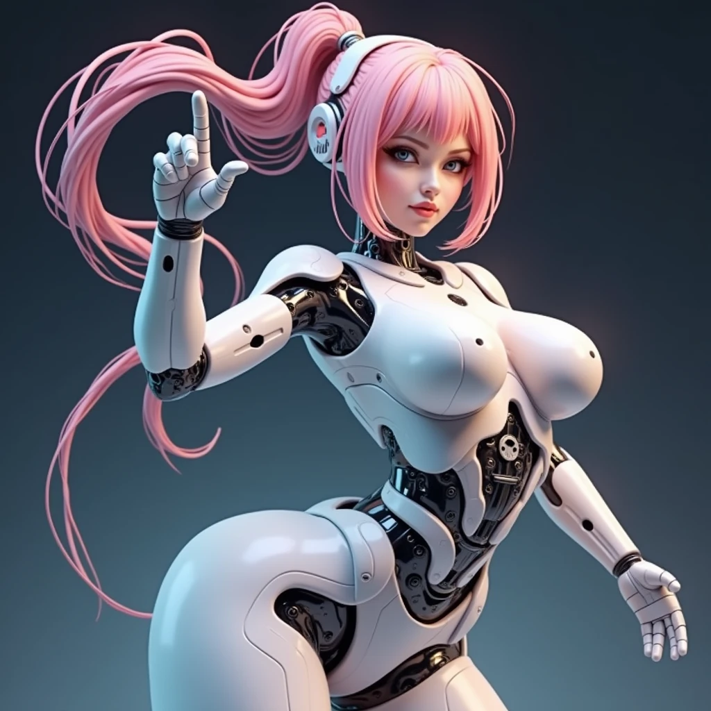 biomechanical style, cyborg robot (female), beautiful robot assembled in a laboratory (future), hyperrealistic digital art Hyperrealistic, Amazing, surreal, full body shot, full body pose, perfect body, huge but, huge boobs, white and pink style, biomechanical style with hoses and pistons, dynamic pose, +18