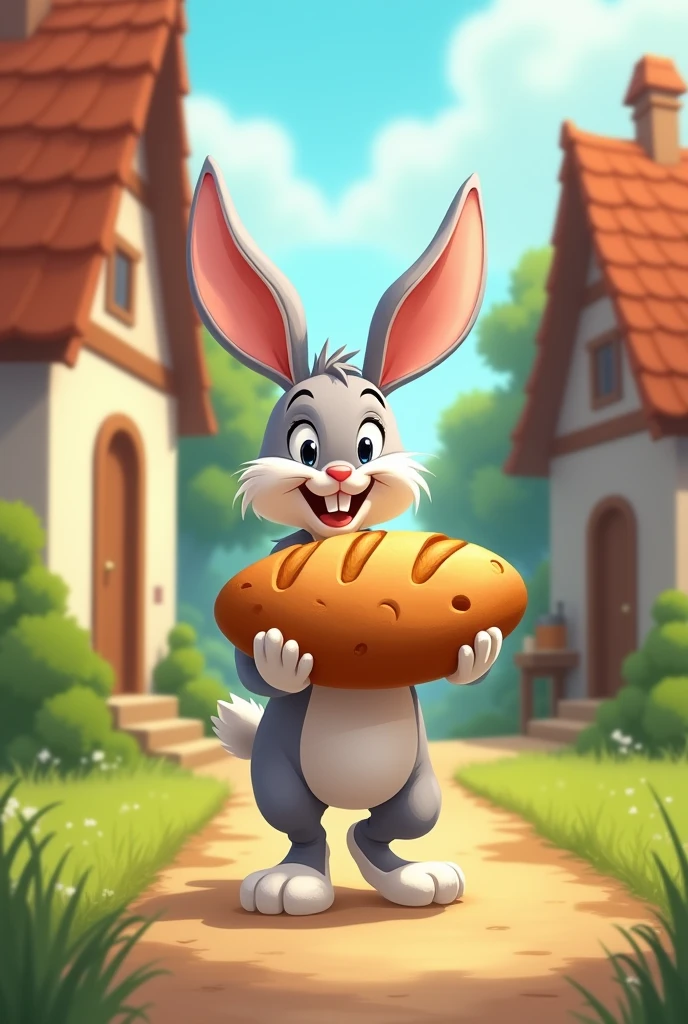 Buga Bunny arriving with the bread in the morning