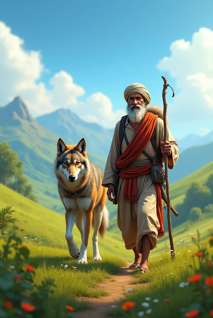 Shepherd image with wolf walking in india
