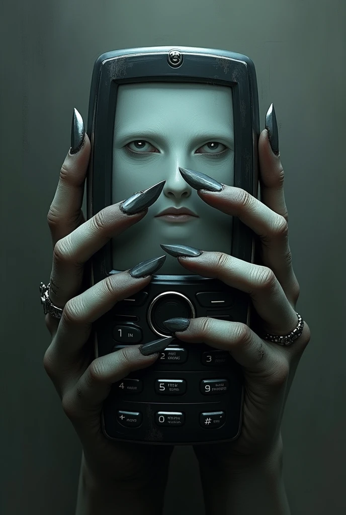 Create an image if the mobile feels sad and fingers like knifes