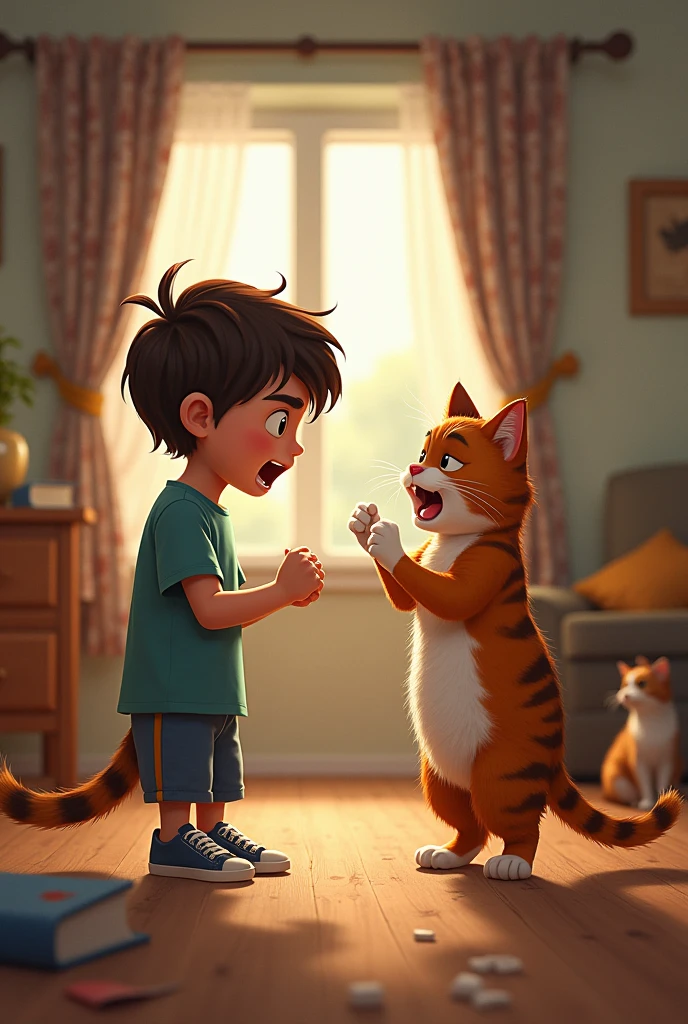 Boy and cat as arguing